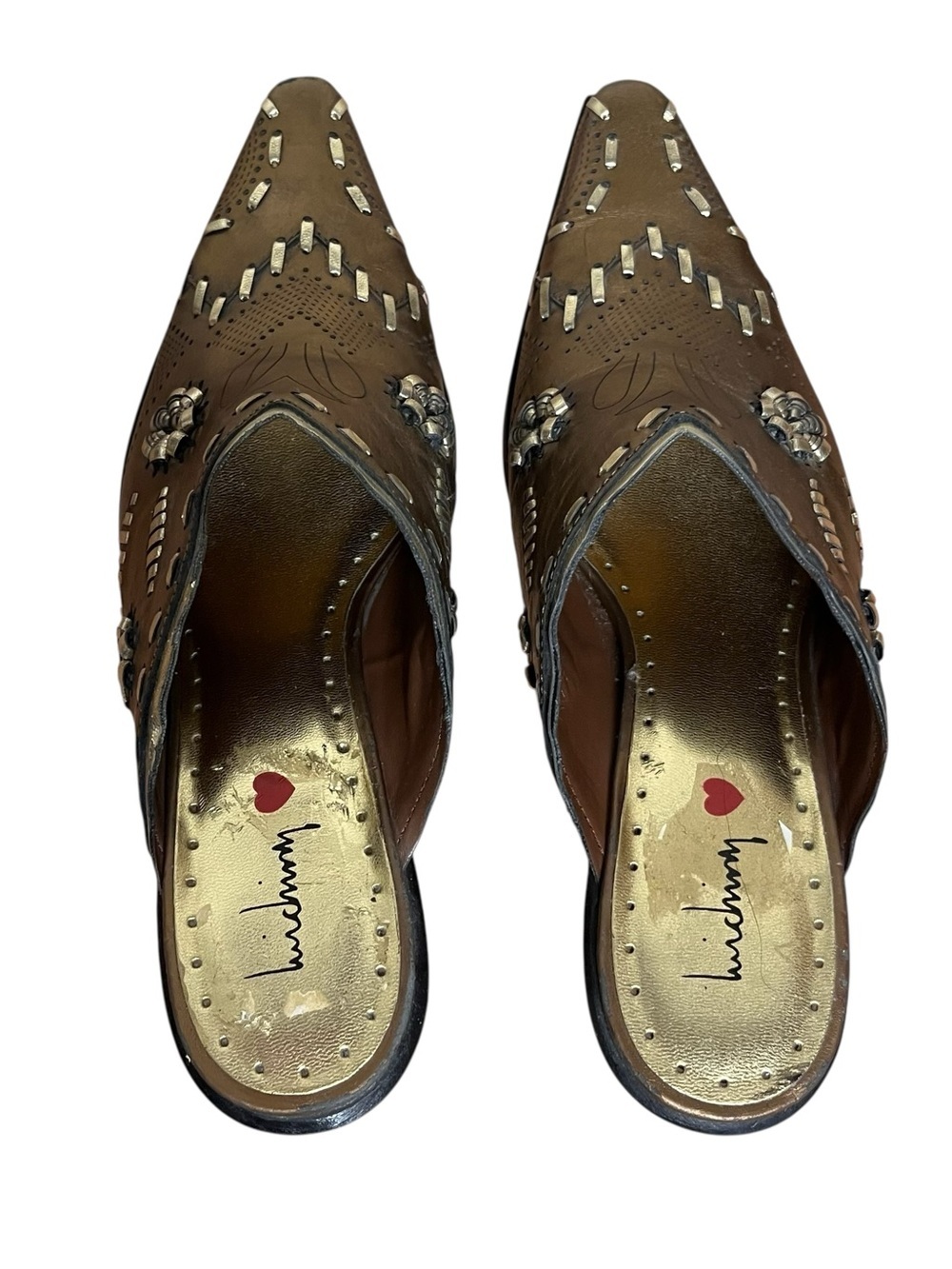 Vintage Luichiny Gold Bronze Embellished Cowboy Western Mules Slip Ons Size 7 - Picture 6 of 11